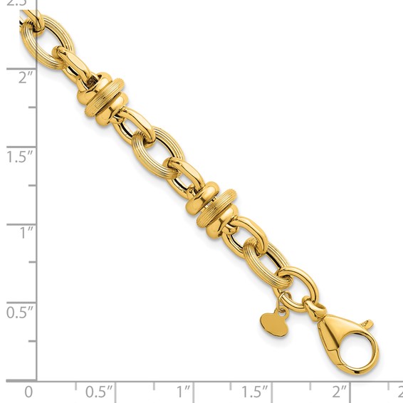14k Polished and Textured Round and Oval Fancy Chain 7.5 inch Bracelet