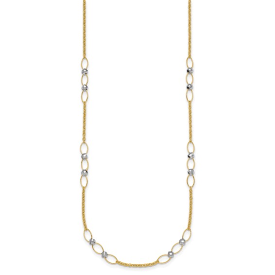 14k Two-tone Polished Oval Links and Faceted Beads 18 inch Necklace