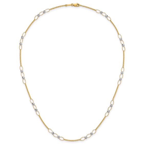 14k Two-tone Polished Oval Links and Faceted Beads 18 inch Necklace