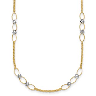 14k Two-tone Polished Oval Links and Faceted Beads 18 inch Necklace