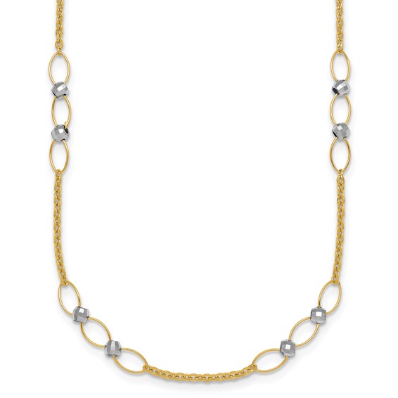 14k Two-tone Polished Oval Links and Faceted Beads 18 inch Necklace