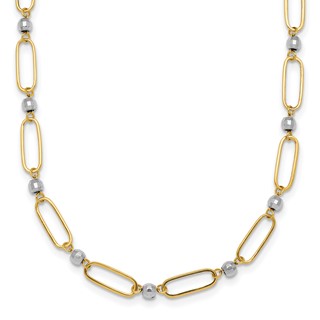 14k Two-tone Polished Paperclip Links and Faceted Beads 18 inch Necklace
