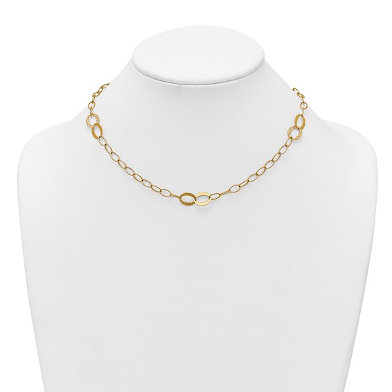 14k Polished and Textured Fancy Oval Link 3-Station 16.75 inch Necklace