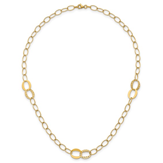14k Polished and Textured Fancy Oval Link 3-Station 16.75 inch Necklace