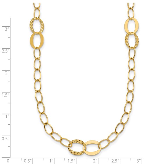 14k Polished and Textured Fancy Oval Link 3-Station 16.75 inch Necklace