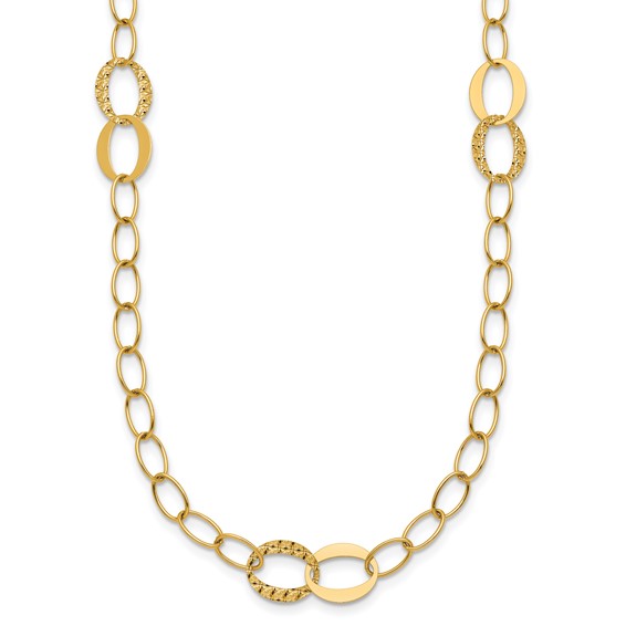 14k Polished and Textured Fancy Oval Link 3-Station 16.75 inch Necklace