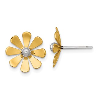 14k Polished Daisy with White Rhodium Center Post Earrings