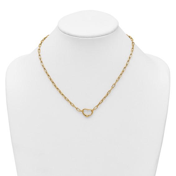 14k Polished Oval Link with Heart Clasp 18 inch Necklace able to Convert to Bracelet