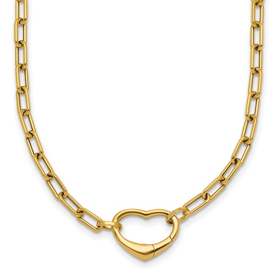 14k Polished Oval Link with Heart Clasp 18 inch Necklace able to Convert to Bracelet