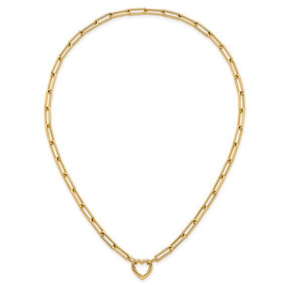 14k Polished Heart Clasp 17.5 inch Paperclip Chain Necklace
