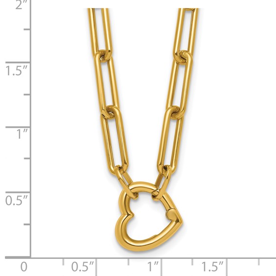 14k Polished Heart Clasp 17.5 inch Paperclip Chain Necklace