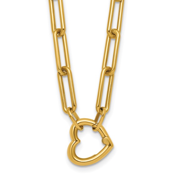 14k Polished Heart Clasp 17.5 inch Paperclip Chain Necklace