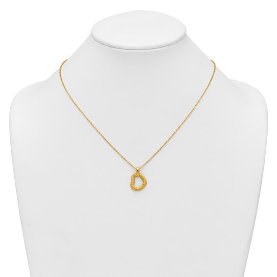 14K Polished Textured and Diamond-cut Fancy Heart Pendant 16 Inch Necklace with 2.25 Inch Extender