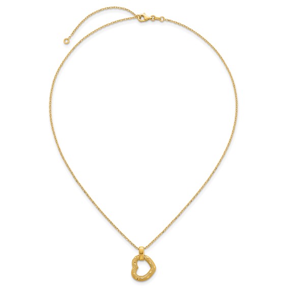 14K Polished Textured and Diamond-cut Fancy Heart Pendant 16 Inch Necklace with 2.25 Inch Extender