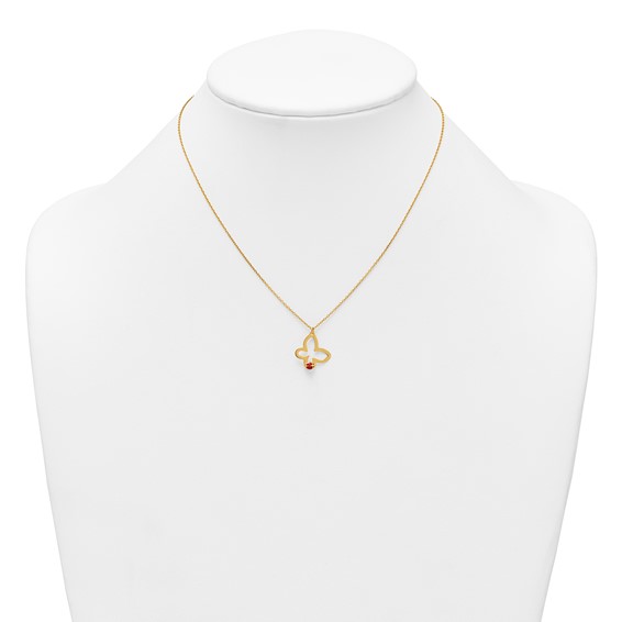 14k Polished Butterfly with Red and Black Enamel Ladybug 15.5 inch Childrens Necklace Plus 0.75 inch Extender