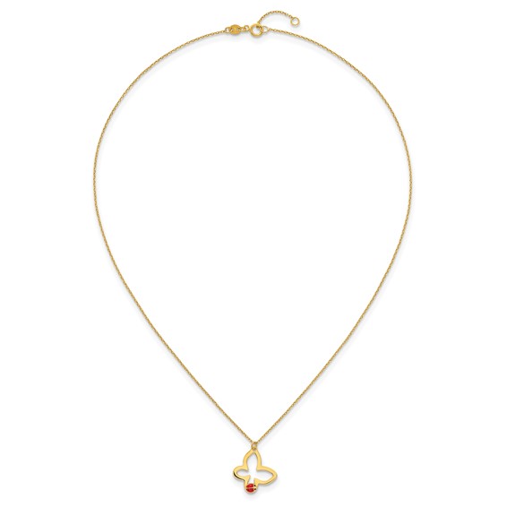 14k Polished Butterfly with Red and Black Enamel Ladybug 15.5 inch Childrens Necklace Plus 0.75 inch Extender