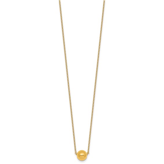 14k Polished 7.5mm Round Bead 16 inch Necklace Plus 2 inch Extender