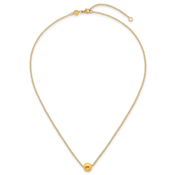 14k Polished 7.5mm Round Bead 16 inch Necklace Plus 2 inch Extender