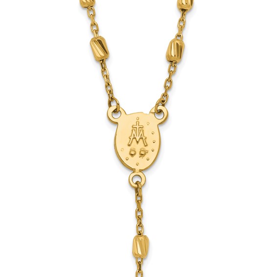 14k Polished Cross and Miraculous Medal Diamond-cut Beaded 16.75 inch Rosary Necklace with 2 inch Extender