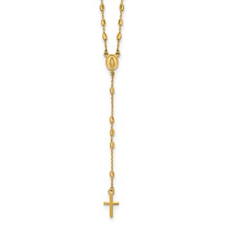 14k Polished Cross and Miraculous Medal Diamond-cut Beaded 16.75 inch Rosary Necklace with 2 inch Extender