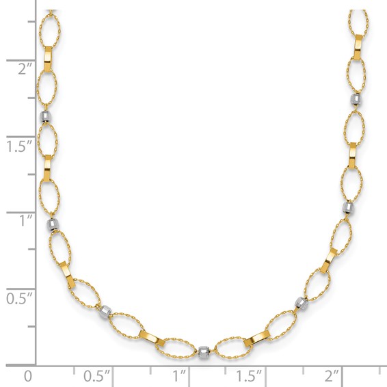 14k Two-tone Polished and Twisted Fancy Oval Links and Faceted Beads 18 inch Necklace