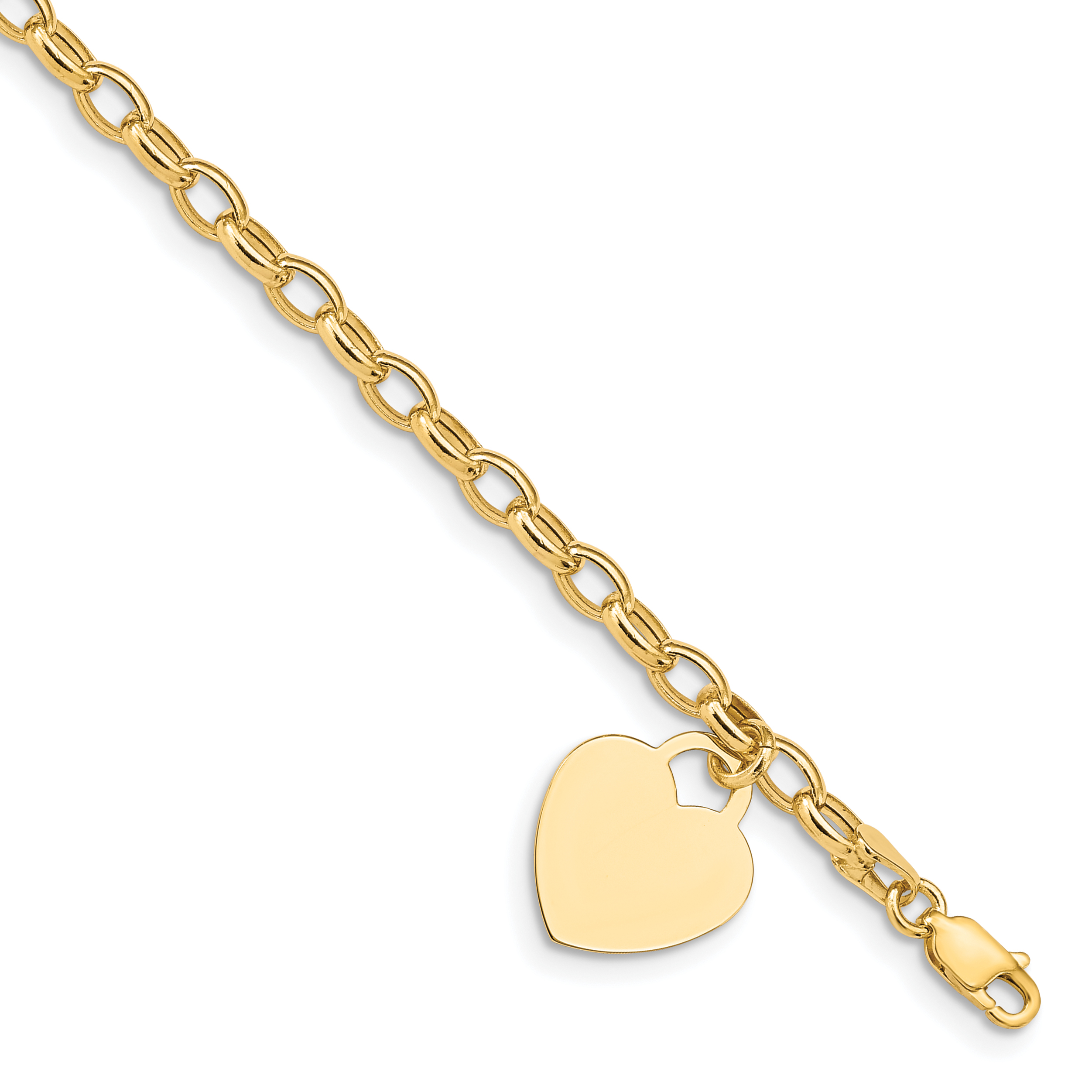 14k Engravable 19x15mm Solid Dangle Heart Charm and Hollow Chain 7.5 inch Bracelet (SF372-7.5)