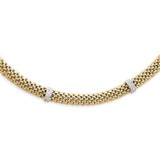 14k Two-Tone Polished Complete .05ct Diamond and Mesh 17 inch Necklace