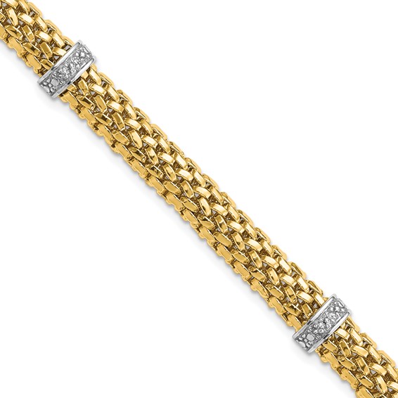 14k Two-Tone Polished Complete .05ct Diamond and Mesh 7.25 inch Bracelet