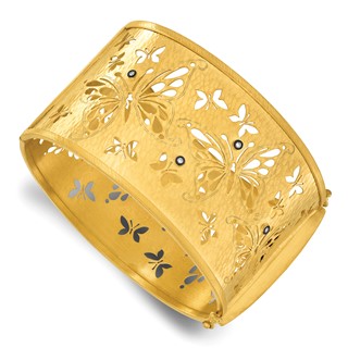 HERCO Gold Hammered with Butterflies Cuff Bangles