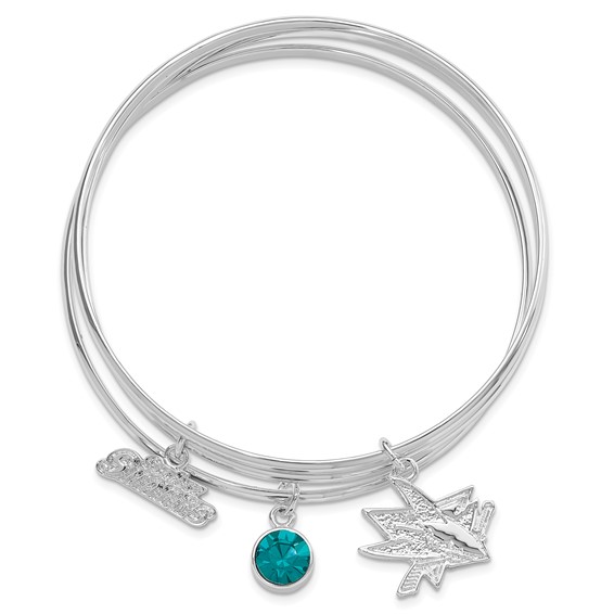 NHL San Jose Sharks Crystal & Logo Charms Slip On Triple Bracelet Set