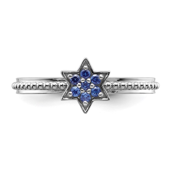 14k White Gold Stackable Expressions Created Sapphire Star Ring