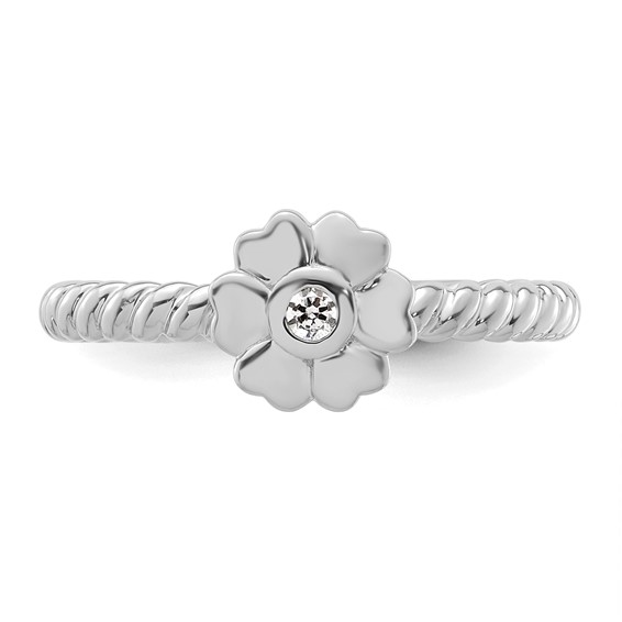 14k White Gold Stackable Expressions Diamond Flower Twisted Ring