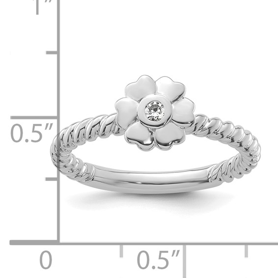 14k White Gold Stackable Expressions Diamond Flower Twisted Ring
