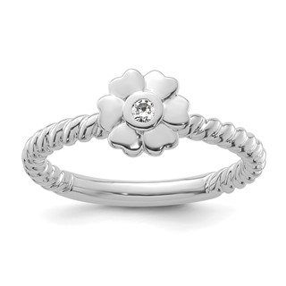 14k White Gold Stackable Expressions Diamond Flower Twisted Ring