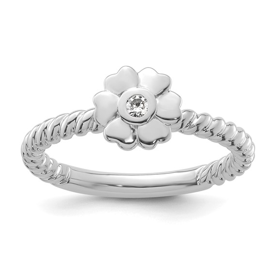 14k White Gold Stackable Expressions Diamond Flower Twisted Ring