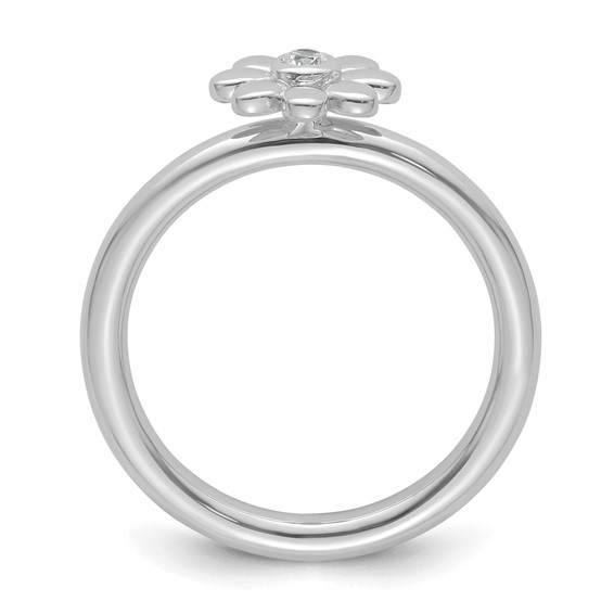 14k White Gold Stackable Expressions Diamond Flower Ring