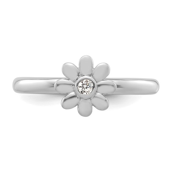 14k White Gold Stackable Expressions Diamond Flower Ring