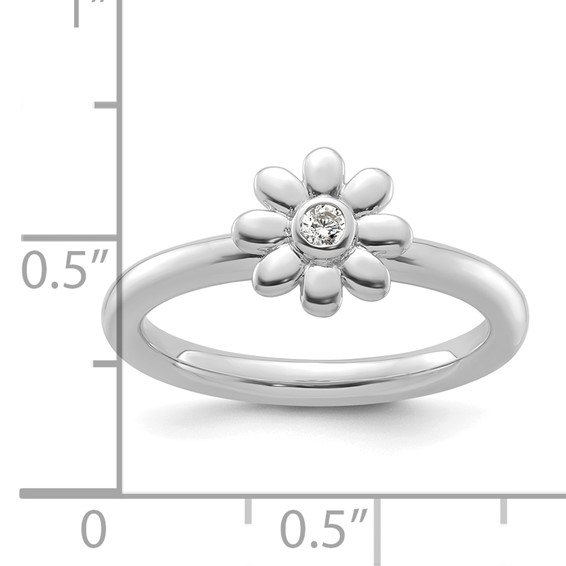14k White Gold Stackable Expressions Diamond Flower Ring