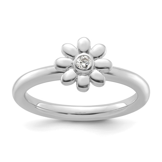 14k White Gold Stackable Expressions Diamond Flower Ring