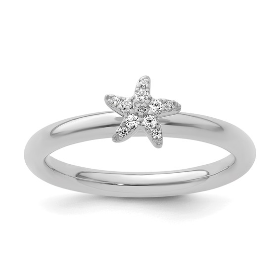 14k White Gold Stackable Expressions Diamond Starfish Ring