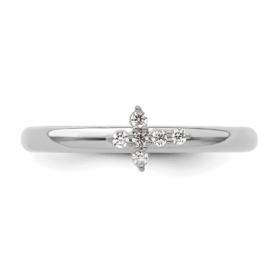 14k White Gold Stackable Expressions Diamond Cross Ring