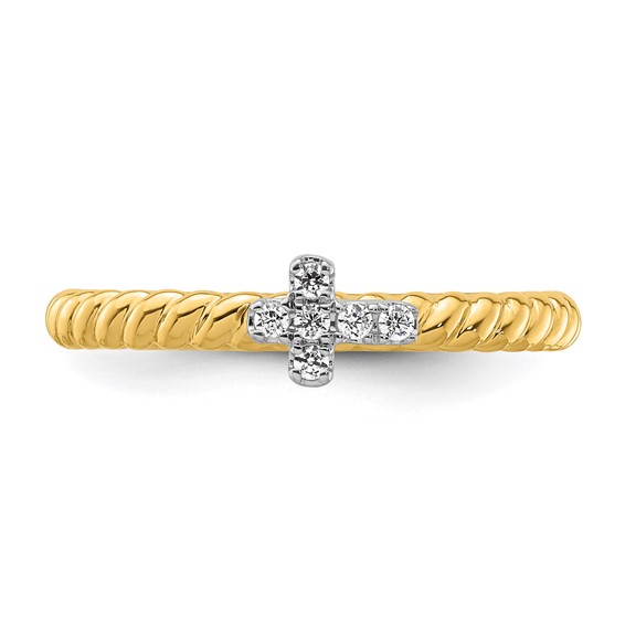 14k Two-tone Gold Stackable Expressions Diamond Cross Ring