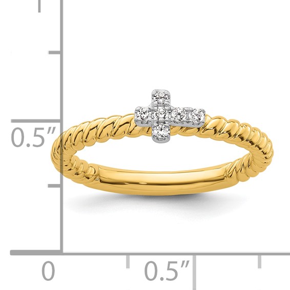 14k Two-tone Gold Stackable Expressions Diamond Cross Ring