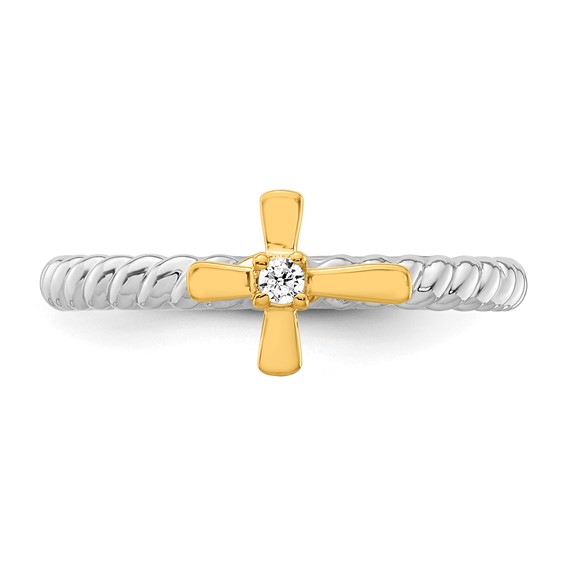 14k Two-tone Gold Stackable Expressions Diamond Cross Ring