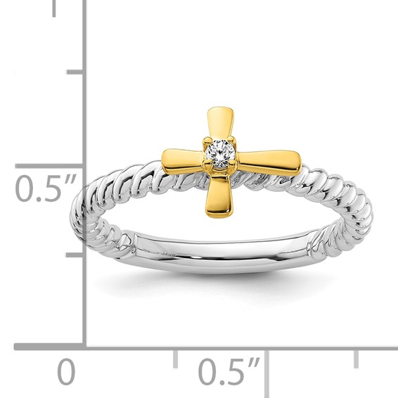 14k Two-tone Gold Stackable Expressions Diamond Cross Ring