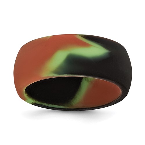 Silicone Green and Brown Camouflage 8.7mm Domed Band, Size 10