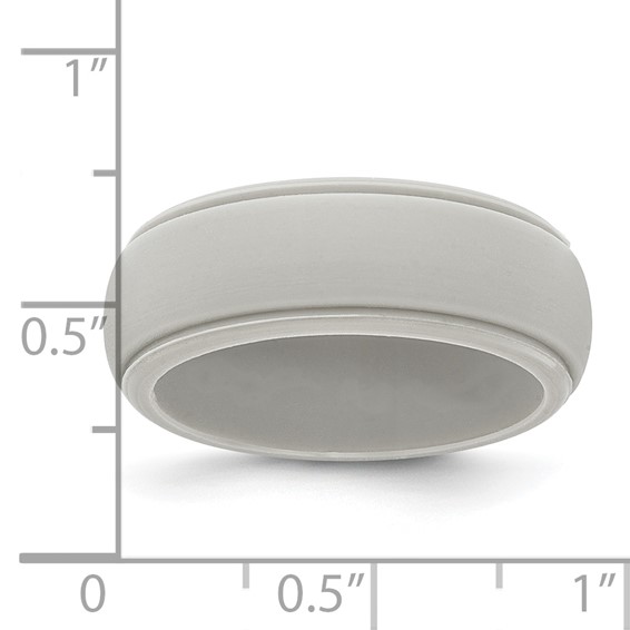 Silicone Grey 8mm Ridged Edge Band Size 10