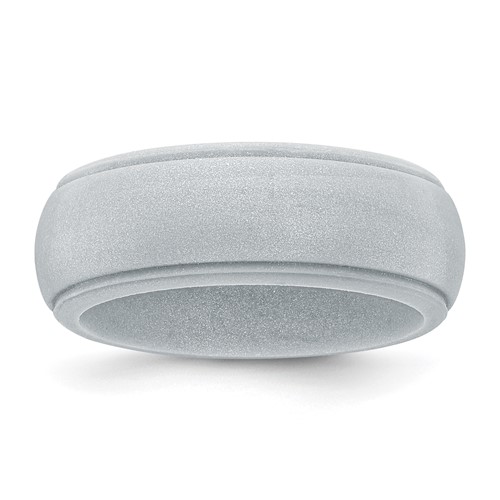 Silicone Silver Metallic 8mm Ridged Edge Band, Size 13