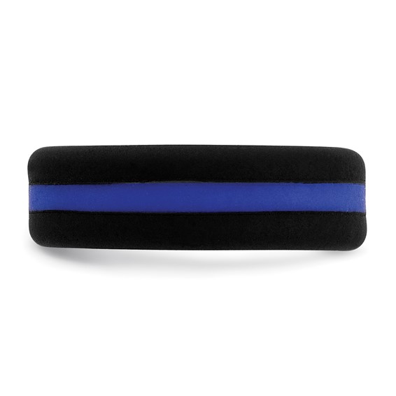Silicone Black with Blue Line Center 7.5mm Flat Band Size 10