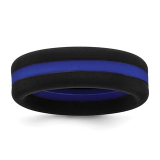 Silicone Black with Blue Line Center 7.5mm Flat Band Size 10